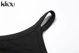 Kliou Concise 2 Piece Set Women Sexy Skew Collar Crop Tops+Pencil Pants Matching Outfit Girl Hot Skinny Classic Street