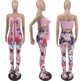 Two Piece Set Women Outfits Sexy Lace Up Tube Crop Top + Prints Flare Pants Skinny Club Sets Summer Casual Tracksuit y2k-Outfit