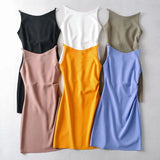 New Spring Style One-Word Pleated Solid-Color Dress Sexy Sling Hip Skirt-Outfit