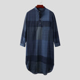 Plaid Sleep Robes INCERUN Mens Long Sleeve O Neck Nightwear Cotton Pockets Nightgown Cozy Buttons Sleepwear Plus Size