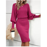 And Winter Knitted Dress Sexy Solid Color Bag Hip Dress Temperament Thin Sweater Knitted Dress