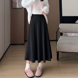 Thick Knitted Skirt For Women In Winter Thick, Medium And Long Style, High Waist, Light Ripe A-Shaped Skirt, Wool Pleated Skirt, Long Skirt.-Outfit