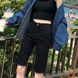 2024 Women's Denim Shorts Summer Bodycon Biker High Waisted Short Pants Woman Streetwear Knee Length Jean Shorts Female-Outfit