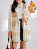 And Winter Fashion Burst Temperament Cardigan Two-Color Lattice Hooded Lady Plush Vest Coat