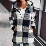 Women's Coat New Wish Long-Sleeved Lattice Hooded Zip-On With Pocket Loose