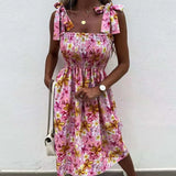 New Off Shoulder Draped Sling Party Dress Women Spring Polka Dot Print A-Line Dress Summer Tie-up Bow Sleeveless Beach