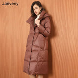 Women Loose Long Down Coat 90% White Duck Down Jacket Hooded Winter Plus Size Overcoat Female Thick Warm Feather