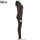 Kliou autumn new women hooded zipper pocket long sleeve tops sporty leggings matching set workout bodycon casual stretchy