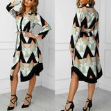 Women Sexy Summer Dress Boho Long Sleeve V-neck Casual Tunic Midi Dress Evening Party Beach Dress