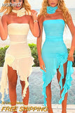 Strapless Off Shoulder Backless Corset Midi Dress Women Ribbons Grunge Mesh See Through Clothes 2023 Summer Party Vestidos-Outfit