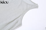Kliou Knitted Dress Women Sexy See Through X-Long Hoody Tops+One Shoulder Drawstring Ruched Robe Skirt Hipster Future