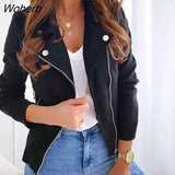 Autumn Winter New Long Sleeve Short Leather Jacket PU Jacket Coat Women Misfit Fringe Color Blue Slim Boyfriend Style 17079-Outfit