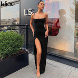 Kliou elegant sleeveless slit sexy maxi dress women fashion party vestidos outfits bodycon solid female clothing