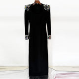 Star Temperament Elegant Heavy Industry Gems Diamond Long Sleeve Long Dress Dress Dress