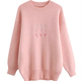 Woherb Sense Minority Love Embroidery Soft Waxy Sweater Female Early Autumn Loose Retro Lazy Wind Knit Sweater Top-Outfit