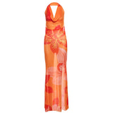 Summer New Women's Sexy Hanging Neck T-Shirt With Printed Perspective To Repair The Fork