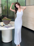 Elegant Knitted Dress With An Elegant Knit Dress And A Slim Woman With A Thin Hook Flower Hollowed-Out Hip Back Skirt-Outfit