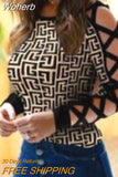 Out Fashion Colorblock Crisscross Cold Shoulder Top Casual Pullover Top T Shirt-Outfit