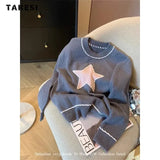 Winter Casual Knitting Long Sleeve Heart Appliques Pullovers For Women Vintage Loose Fit Grey Knitwear Sweater Cozy Top-Outfit