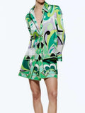 2023 New Women 2 pieces Sets Suits Fashion Summer Print Satin Shirts Tops and Mini Skirts Female Street Suit Clothing-Outfit