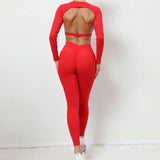 Woherb And Winter Big Show Back Long Sleeve Jacket Tight Yoga Pants Nude Feeling Quick-Dry Sports Suit Show Slim Fitness Suit-Outfit