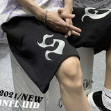 2022 Summer Men Shorts Black Pants High Waist Goth Punk Casual Baggy Sweatshorts Streetwear Y2k Elastic Waist Cargo Male