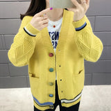 Autumn Women Cardigans Sweater Fashion Patchwork Long Sleeve Single Breasted Winter Warm Knitted Coat V-neck Female