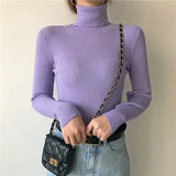 New 2021 Women Pullover Turtleneck Sweater Autumn Long Sleeve Slim Elastic Korean Simple Basic Cheap Jumper Solid Color