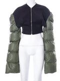Puss Patchwork Women Crop Jacket Warmth Long Sleeve Zipper Parkas 2021 Winter Fashion Casual Wild Hot Streetwear