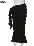 Kliou Pleated Woven Skirt For Women Harajuku Sexy Oversized Casual Clothing Irregular Shape Side Lace Casualwear Female
