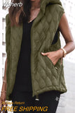 Hooded Vest Jacket Parka Autumn Winter New Women's Solid Color Sleeveless Zipper Outwear Fashion Casual-Outfit