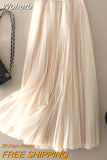 Woherb Elastic 3 Layers Waist Ball Gown Gauze Tutu Skirt Elegant Vintage Mesh Long Tulle Skirt For Spring Autumn QT2117 1215-1-Outfit