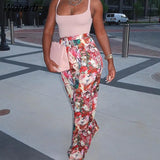Waist Floral Printed Casual Pants Chic Sweet Trousers-Outfit