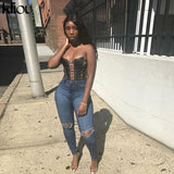 Kliou Hollow Out Bandage Faux Leather PU Tank Top Women 2021 Solid Streetwear Backless Sleeveless Sexy Party Clubwear