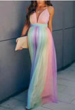 Elegant Tie Dye Mesh Sleeveless Maternity Long
