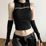 Woherb Summer Sexy Hot Girl Personality Street Niche Pure Color Slim Show Thin Crop Fashion Hooded Vest-Outfit