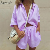 Summer Tracksuit Women 2021 Lounge Wear Shorts Set Short Sleeve Shirt Tops And Loose Mini Shorts Suit Two Piece