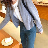 Casual Cardigan Women Simple Solid Elegant Cropped Tops Female Spring Fall Clothing Soft Korean Style New Outerwear Retro-Outfit