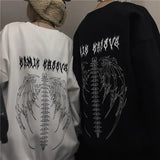 Black Bone Wings Print Tops Girls Autumn Gothic Oversized Hoodie Streetwear Women Kpop Punk Couple High Street