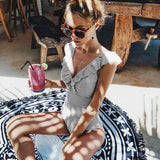 Sexy One Piece Swimsuit Push Up Swimwear Women Striped Monokini Vintage Print Swimsuit Female Bodysuit Beach Bathing