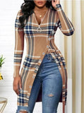 Elegant Printed Zipper Up Full Sleeve Slit Long