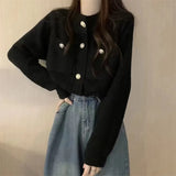 Woherb Fragrant Wind Single Breasted Pocket Knit Coat Female In The Spring And Fall Of 2024 New Loose Show Thin Sweater Cardigan Women-Outfit