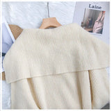 Solid Sweater Cardigan Women Sailor Collar Knitted Sweater Coats Casual Loose Zip Up Korean Fashion Knitwear Chic Tops-Outfit