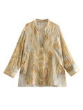 2023 Women Summer Blouses Shirts Tops Fashion Tie Dye V-Neck Asymmetrical Satin Female Casual Elegant Tops Clothing-Outfit