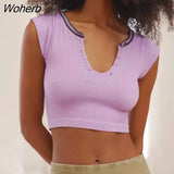 U-Neck Knitted Sweater Pullover Basic Short Sleeve Slim Fit T-shirt Female Autumn Winter Jumpers Top Y2K Women Clothes-Outfit