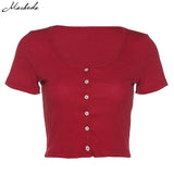 Women Spring Summer T-Shirt V Neck Short Sleeve Casual Crop Top Shirt Summer Solid Button Tee Shirt mujer 2020