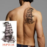 Waterproof Temporary Tattoo Sticker Pirate Ship Skull Flag Tatoo Water Transfer Fake Tatoo Flash Tatto Woman Man Kid 14.8*21