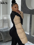 Kliou Punk Street Jacket Women Hipster Stitching Cotton-Padded Plus Size Sleeve Clothing Goth Zipper Sheath Y2K High Street