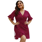 hirigin Women Summer Dress Polka Dot Boho Beach Dress Women Beach Holiday Dress Casual Short Sleeve V-Neck Sundress Plus