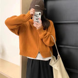 Woherb Style Multi-Color Hooded Double Zipper Knit Cardigan Women's New Short Hair Sweater Hoodie Autumn And Winter Small Coat-Outfit